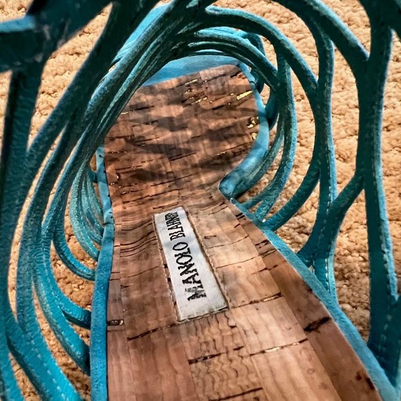 Baby's got MANOLO BLAHNIK  Teal Suede Multistrap Sandals Size: 7 | IT 37 - Picture 6 of 9